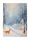 Experience the serene beauty of a snowy forest with our Fox Walking art piece.The calming atmosphere is captured through delicate falling snowflakes and expertly painted bare trees, with a fox gracefully navigating the scene.The visible brush strokes and blending of colors add a touch of artistic charm.