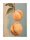 Experience the beauty of nature's bounty with our Foodie Galore Art Print No.11. Featuring two deliciously ripe peaches contrasted with supple green leaves against a mix of blue and gray, this eye-catching portrait will bring a touch of vibrancy to your space. Perfect for adding a thoughtful, foodie-inspired touch to any kitchen or dining room.