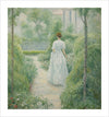 Enjoy the serene and peaceful atmosphere of a Morning Walk with this fine art print. Admire the elegant lady in a white dress as she strolls through her lush green garden, bringing a touch of tranquility to any space. A lovely addition to any art collection or home decor.