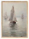 "Sailing Serenity" captures the tranquil essence of a maritime scene. The central focus is a sailboat with fully extended sails, gliding smoothly on calm waters. Additional sailboats in the background enhance the sense of depth and exploration. The soft, muted colors evoke a peaceful and soothing atmosphere, inviting viewers to immerse themselves in the serene beauty of sailing.