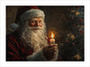 Indulge in the magic of Christmas with this fine art print of Santa Claus. Capturing the essence of tradition and warmth, this vintage print features a classic scene of St. Nick holding a lit candle in front of a decorated Christmas tree. The rich textures and warm colors evoke a sense of nostalgia and holiday spirit.