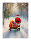 Discover the enchanting magic of the holiday season with "Santa's Journey Through the Snow" artwork. This stunning piece captures the serene and festive atmosphere of a winter wonderland, with Santa Claus walking through a snowy forest, pulling a sled filled with colorful presents. Perfect for adding a touch of whimsy to any home decor.