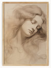 This exquisite pencil drawing captures a moment of deep tranquility, as a woman with flowing, ethereal hair appears lost in a dreamlike state. Her delicate features and soft expression evoke a sense of peace, while the fluid lines of her hair create a mesmerizing sense of movement. The artwork beautifully conveys a fusion of grace, emotion, and quiet introspection.