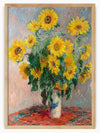 This captivating artwork features a beautiful vase filled with vibrant sunflowers. The lively yellow blooms burst forth with a sense of energy and joy, each petal painted with visible brushstrokes that give the flowers a dynamic texture. The green leaves add a refreshing touch to the bouquet, arranged in a simple yet elegant white vase. The vase sits on a patterned red surface, bringing a touch of warmth and contrast to the composition.