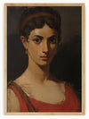 This stunning artwork captures the essence of classical beauty with a striking portrait of a woman in a red tunic. With bold brushstrokes and an unfinished yet refined composition, the painting evokes a sense of history and timeless elegance. Her piercing gaze and strong features give the piece a captivating presence, making it a perfect addition to any art collection. Ideal for lovers of neoclassical and academic portraiture, this artwork brings a touch of antiquity to modern spaces.