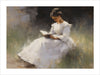 Experience the beauty and serenity of "The Lady with a Book" fine art print. Featuring a woman immersed in nature, this painting captures the joy of reading. Bring a feeling of peace and inspiration into your home with this stunning piece.