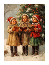 "Yuletide Harmonies" captures the nostalgic charm of a vintage Christmas scene. Three children, dressed warmly in coats and Santa hats, stand in front of a festively decorated Christmas tree, singing carols from their songbooks. The snow-covered ground and tree branches add to the wintry ambiance, evoking a sense of warmth and holiday spirit. This artwork beautifully encapsulates the joy and tradition of Christmas caroling, making it a timeless piece for the holiday season.